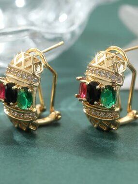 14K Gold 1ct Diamond .5ct Mixed Gemstone Drop Hoop Earrings 14 K Silver Jewelry